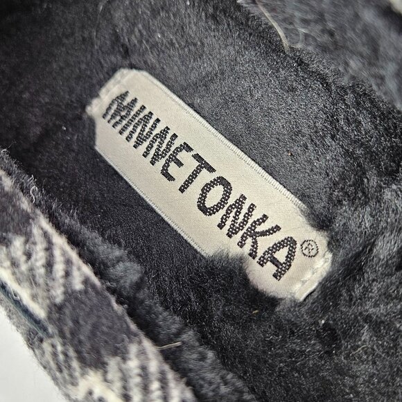 Minnetonka Petra Trapper Black/White Buffalo Plaid Moccasin Loafer Flat 8 44246 - Picture 9 of 10